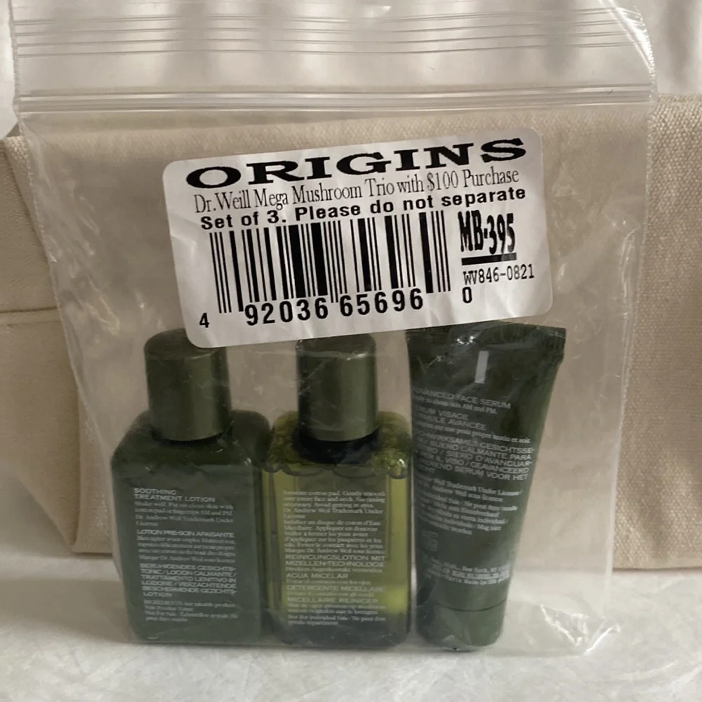 ORIGINS Dr. Weil’s 4p Mega Mushroom Lotion Cleanser Serum $48 CLEAN BEAUTY NIB